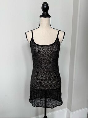 Charlotte Russe Black Sequin Mesh Slip Dress
